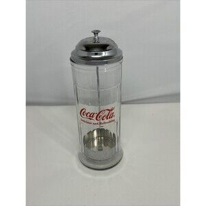 THE COCA COLA COMPANY GLASS 1992 STRAW HOLDER DISPENSER (mint) 11 1/2”